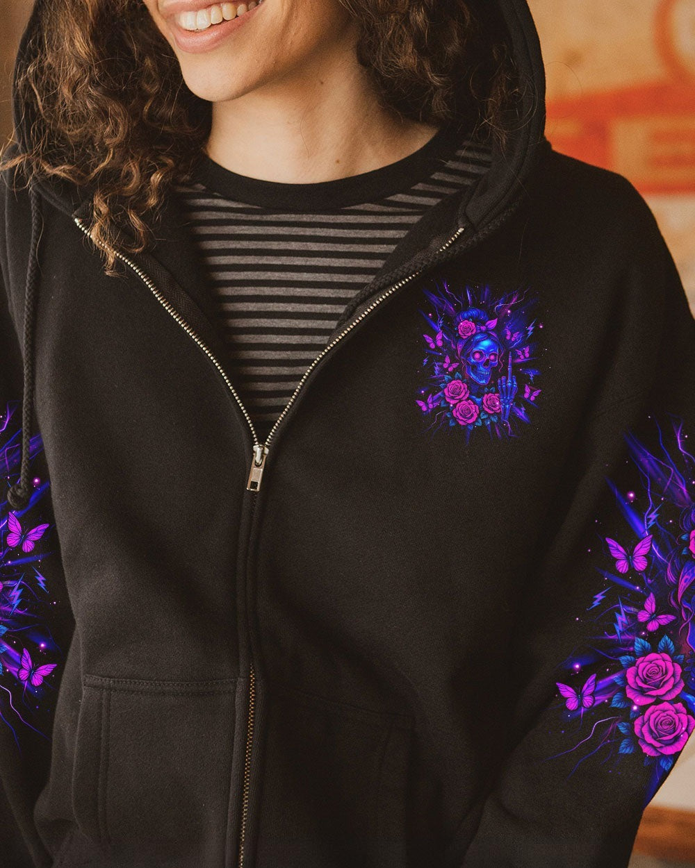 BLISSCORNERS THE GOOD GIRL IN ME SKULL LADY MESSY BUN   ALL OVER PRINT