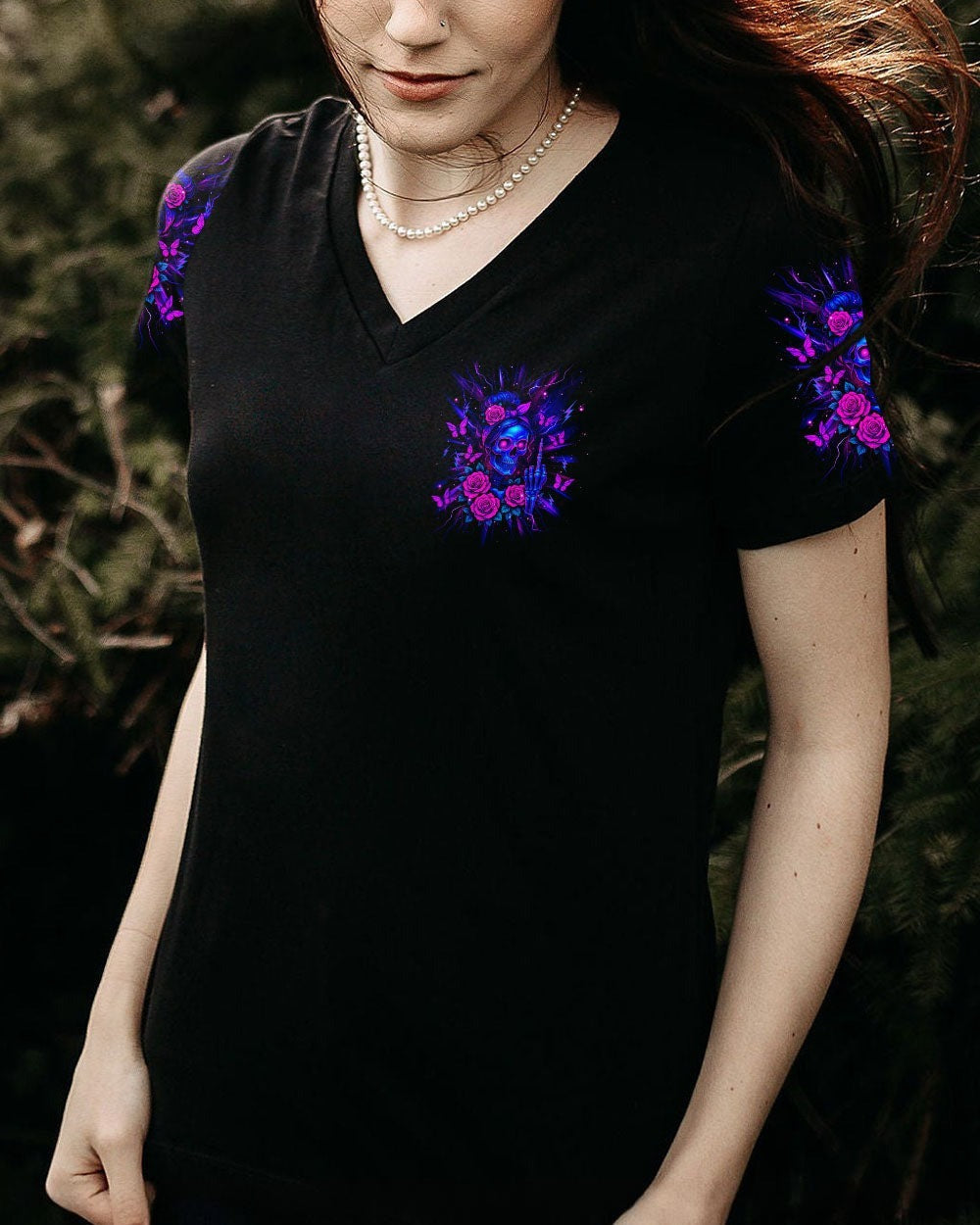BLISSCORNERS THE GOOD GIRL IN ME SKULL LADY MESSY BUN   ALL OVER PRINT