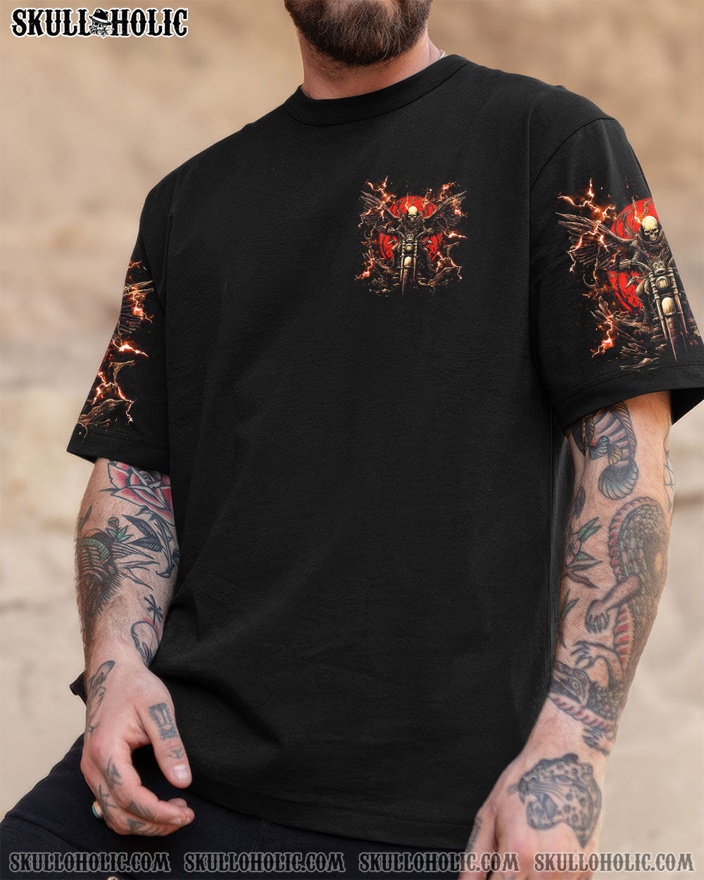 BLISSCORNERS RUNNING AGAINST THE WIND BIKER SKULL ALL OVER PRINT