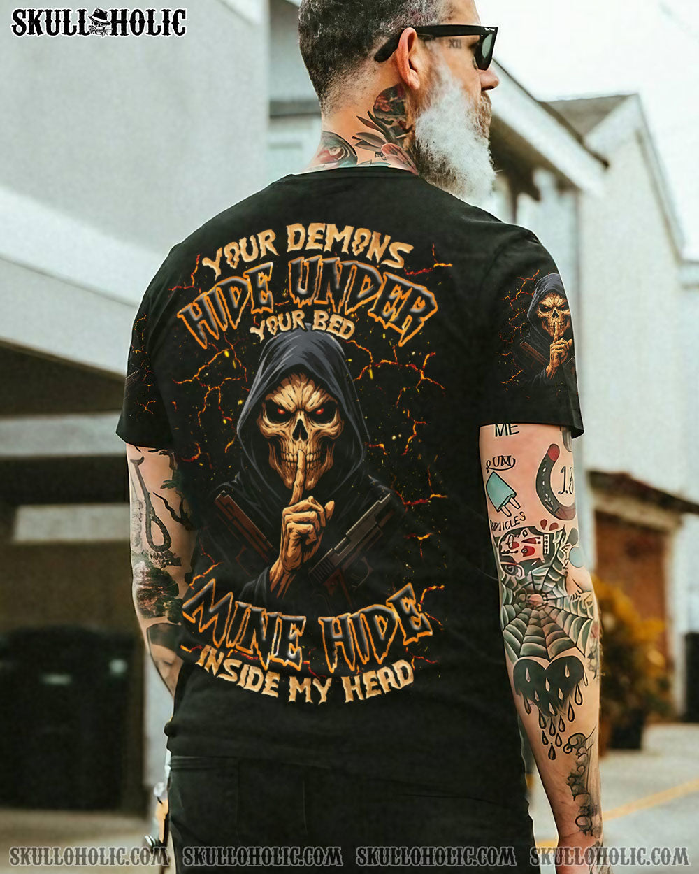 BLISSCORNERS YOUR DEMONS HIDE UNDER YOUR BED SILENCE SKULL ALL OVER PRINT