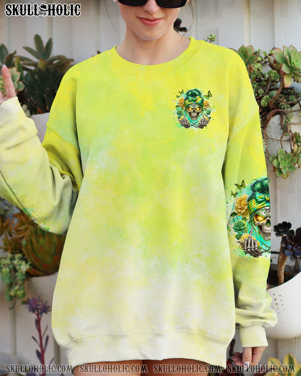 BLISSCORNERS THE GOOD GIRL IN ME SKULL MESSY BUN ALL OVER PRINT
