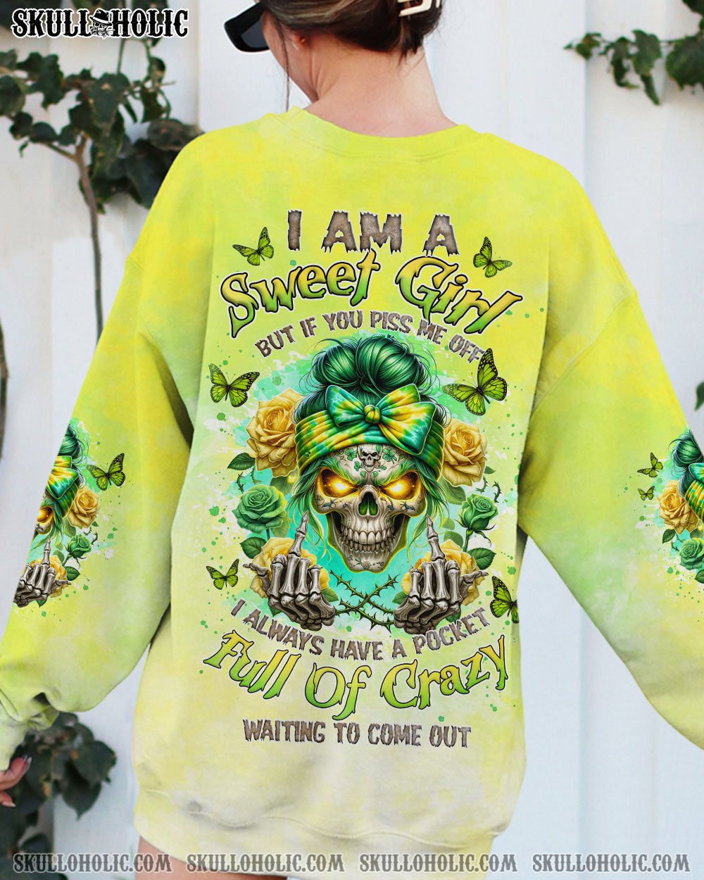 BLISSCORNERS THE GOOD GIRL IN ME SKULL MESSY BUN ALL OVER PRINT