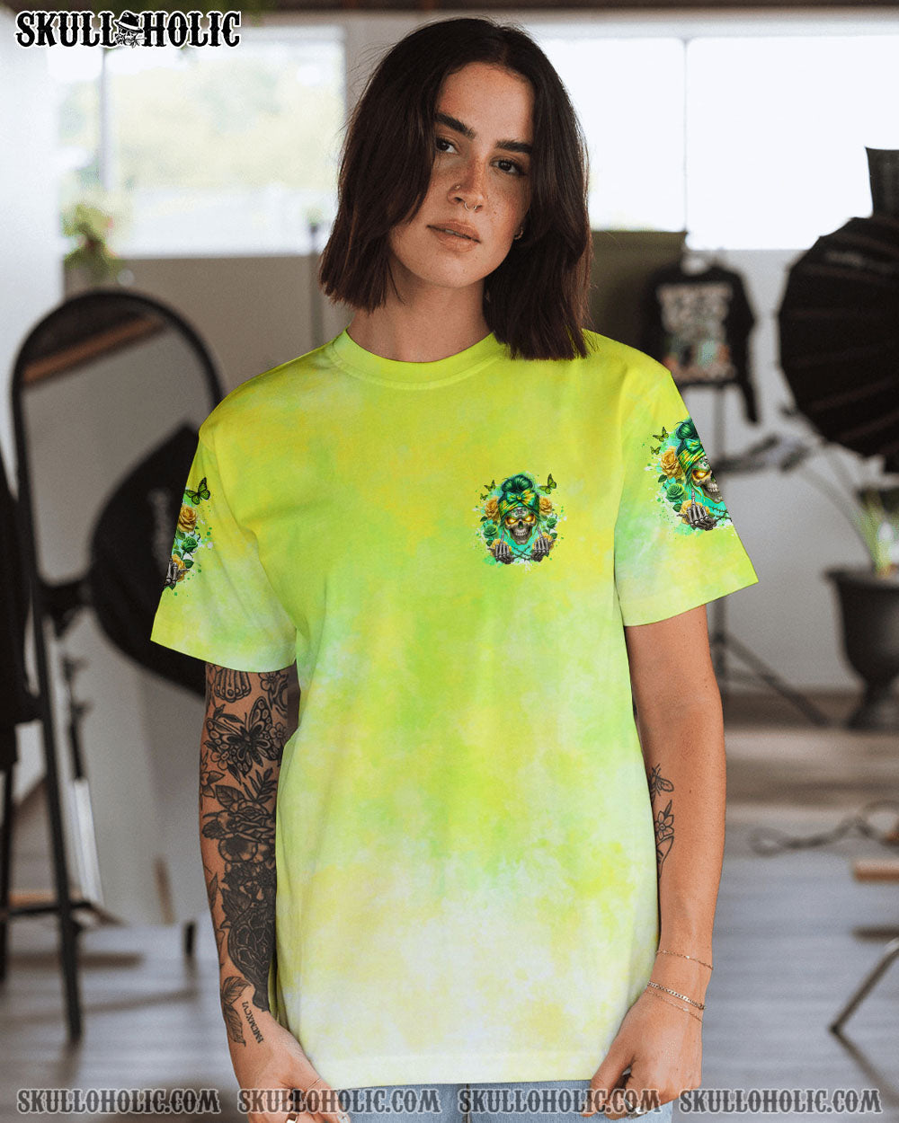 BLISSCORNERS THE GOOD GIRL IN ME SKULL MESSY BUN ALL OVER PRINT