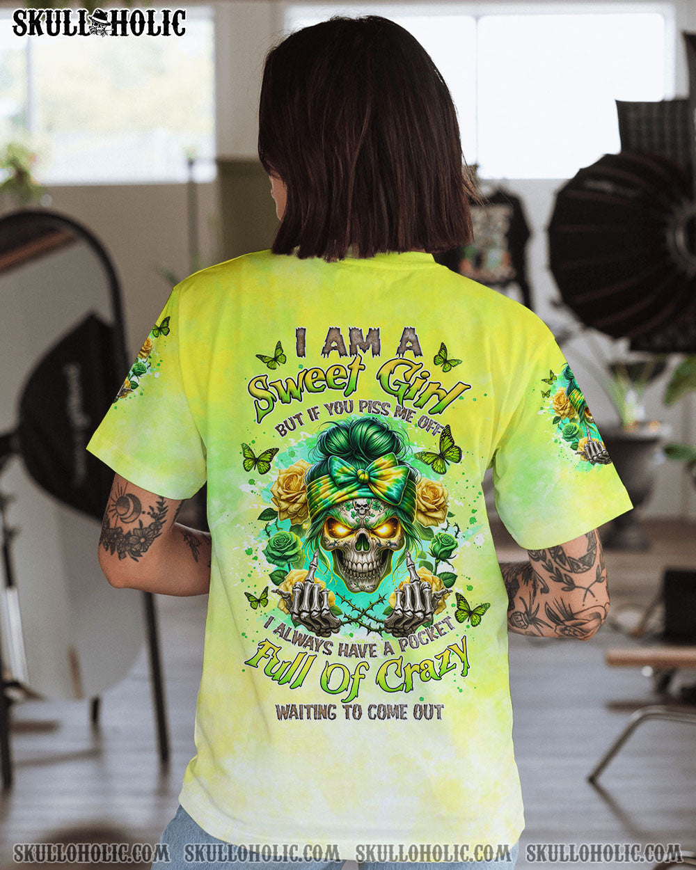 BLISSCORNERS THE GOOD GIRL IN ME SKULL MESSY BUN ALL OVER PRINT