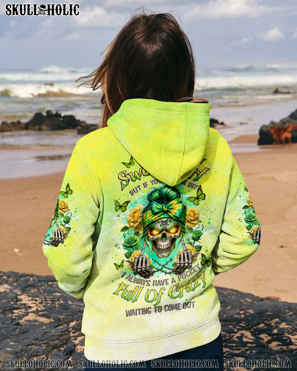 BLISSCORNERS THE GOOD GIRL IN ME SKULL MESSY BUN ALL OVER PRINT