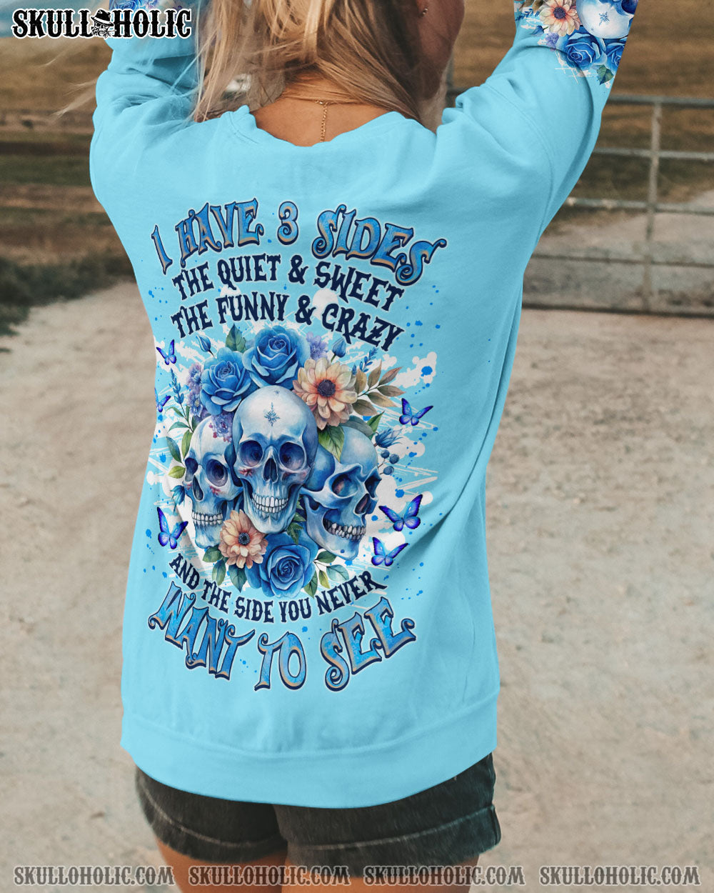 BLISSCORNERS I HAVE 3 SIDES 3 SKULLS ROSE ALL OVER PRINT