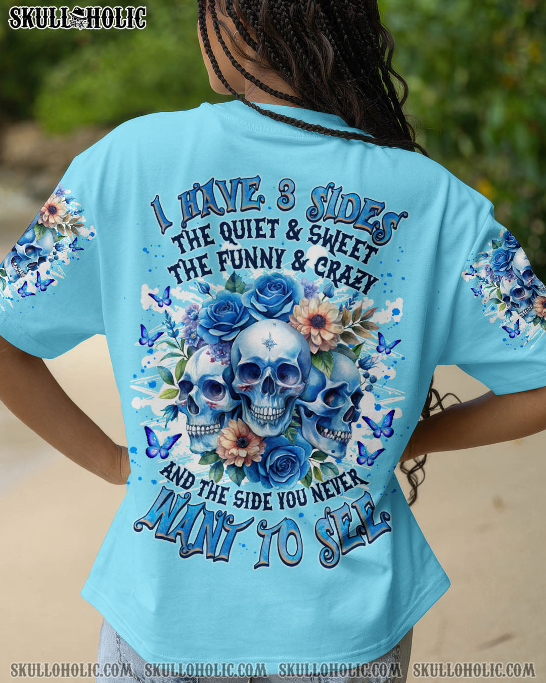 BLISSCORNERS I HAVE 3 SIDES 3 SKULLS ROSE ALL OVER PRINT