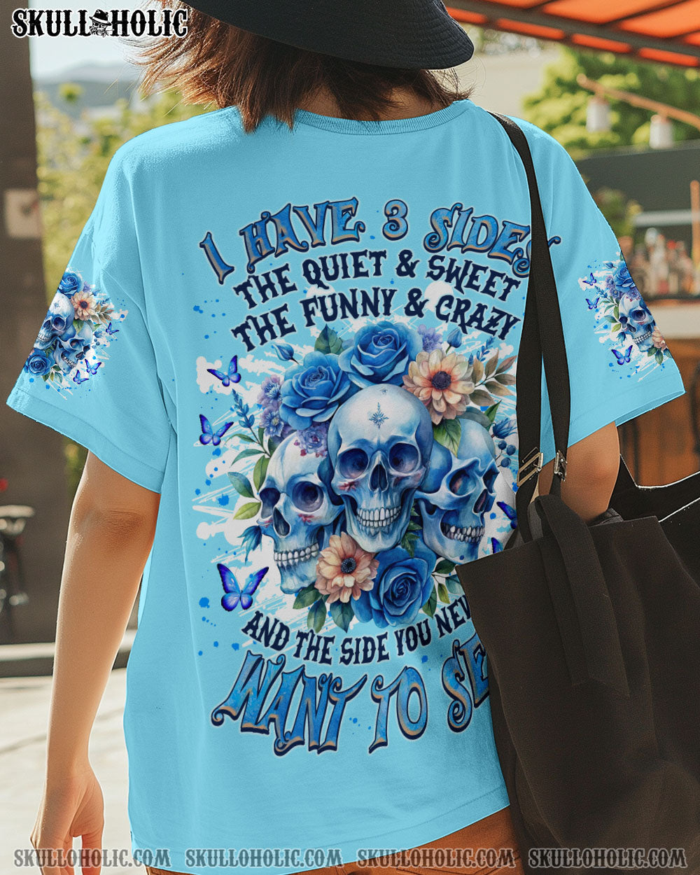 BLISSCORNERS I HAVE 3 SIDES 3 SKULLS ROSE ALL OVER PRINT