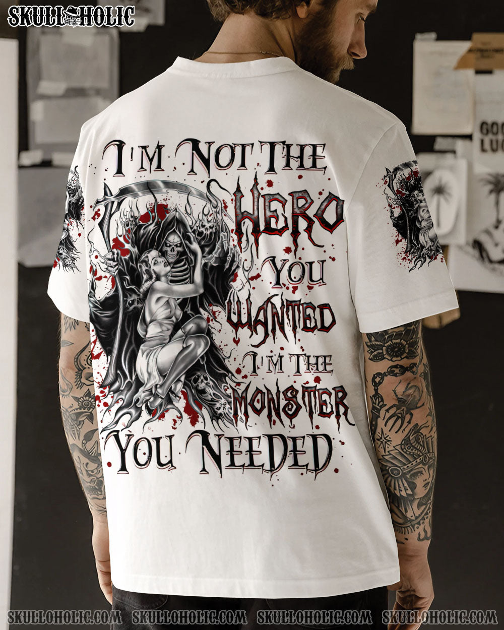 BLISSCORNERS I'M NOT THE HERO YOU WANTED REAPER ALL OVER PRINT