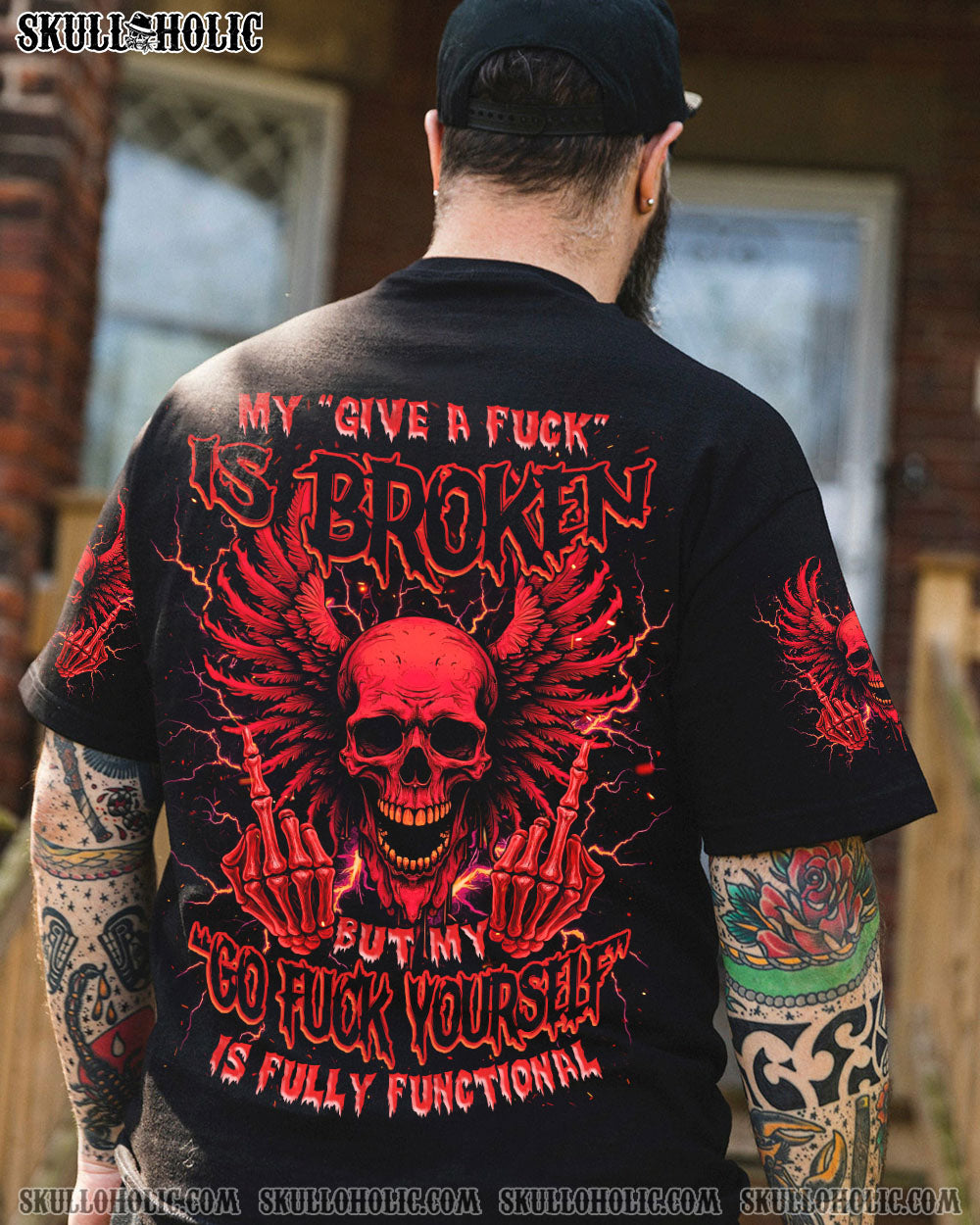BLISSCORNERS MY GIVE A F IS BROKEN SKULL WINGS ALL OVER PRINT