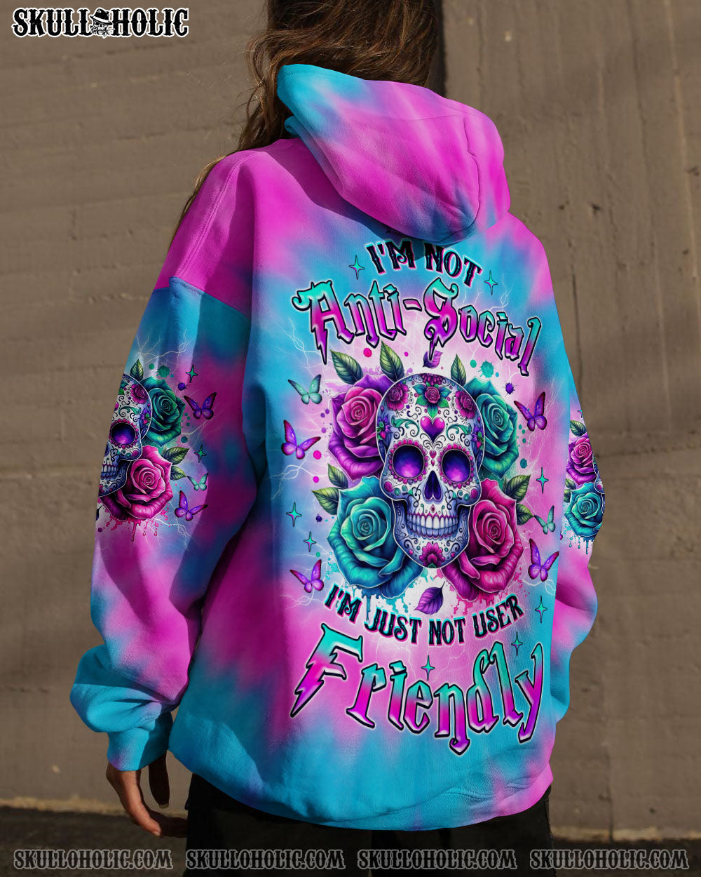 BLISSCORNERS I'M NOT ANTI-SOCIAL SKULL FLOWER ALL OVER PRINT