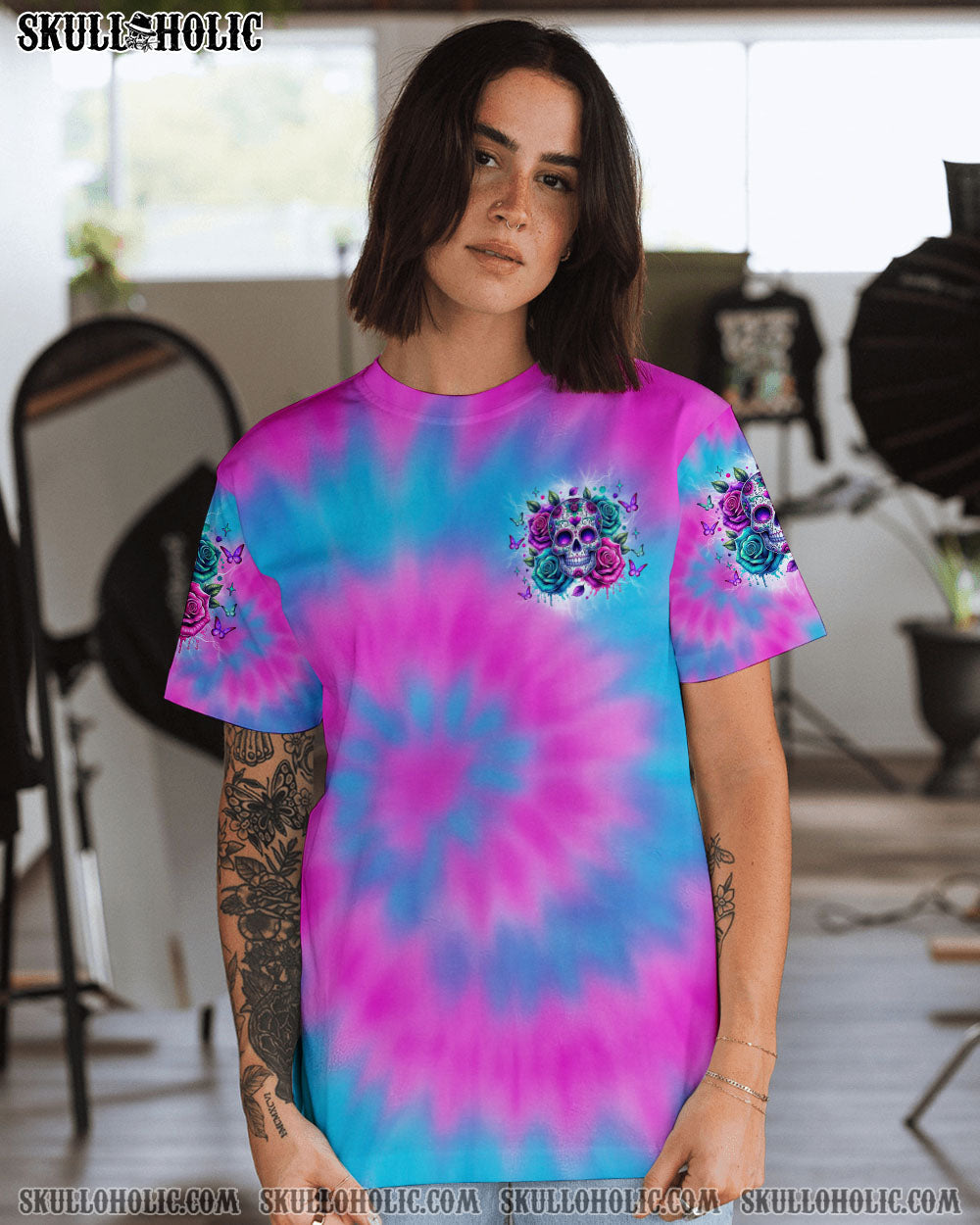 BLISSCORNERS I'M NOT ANTI-SOCIAL SKULL FLOWER ALL OVER PRINT