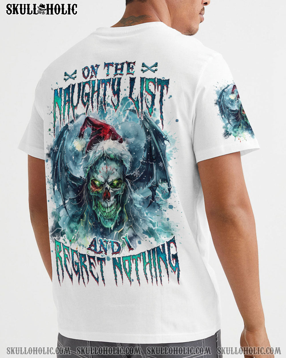 BLISSCORNERS ON THE NAUGHTY LIST SKULL WINGS CHRISTMAS ALL OVER PRINT