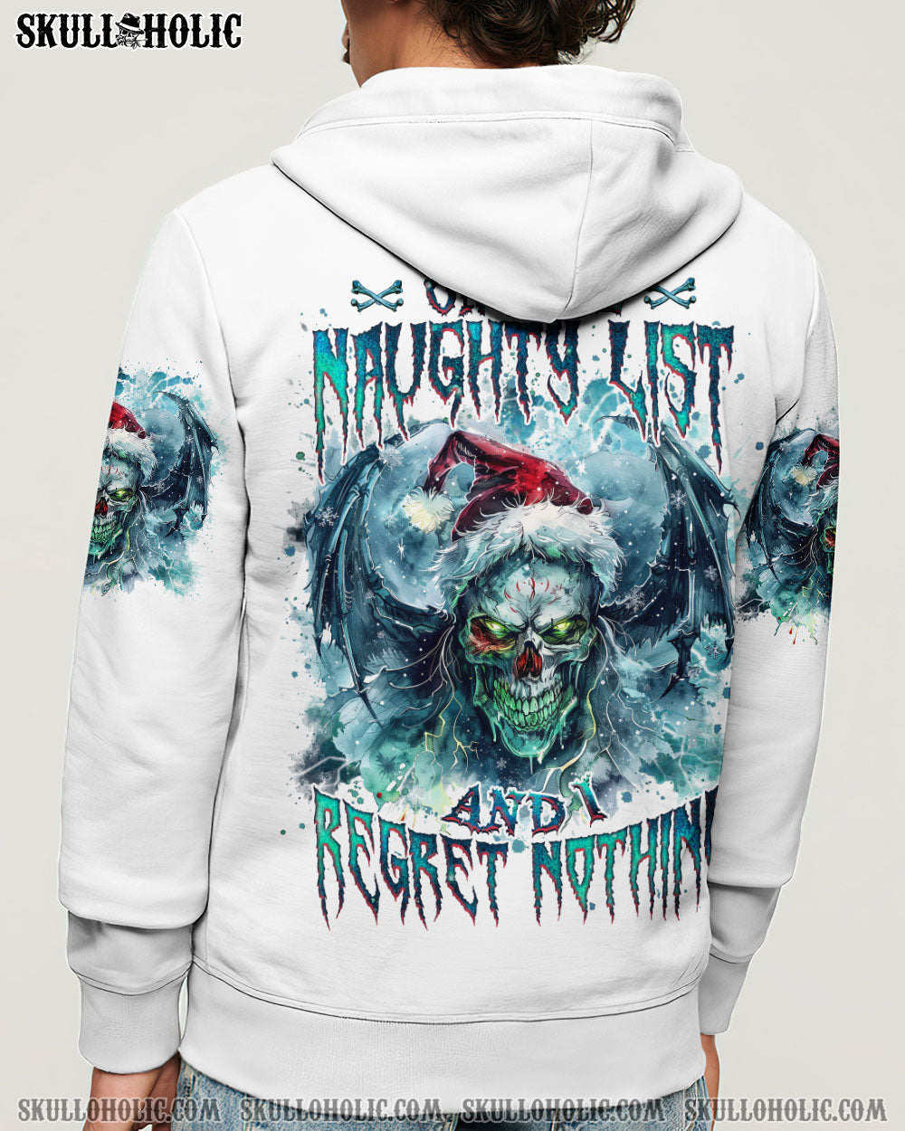 BLISSCORNERS ON THE NAUGHTY LIST SKULL WINGS CHRISTMAS ALL OVER PRINT