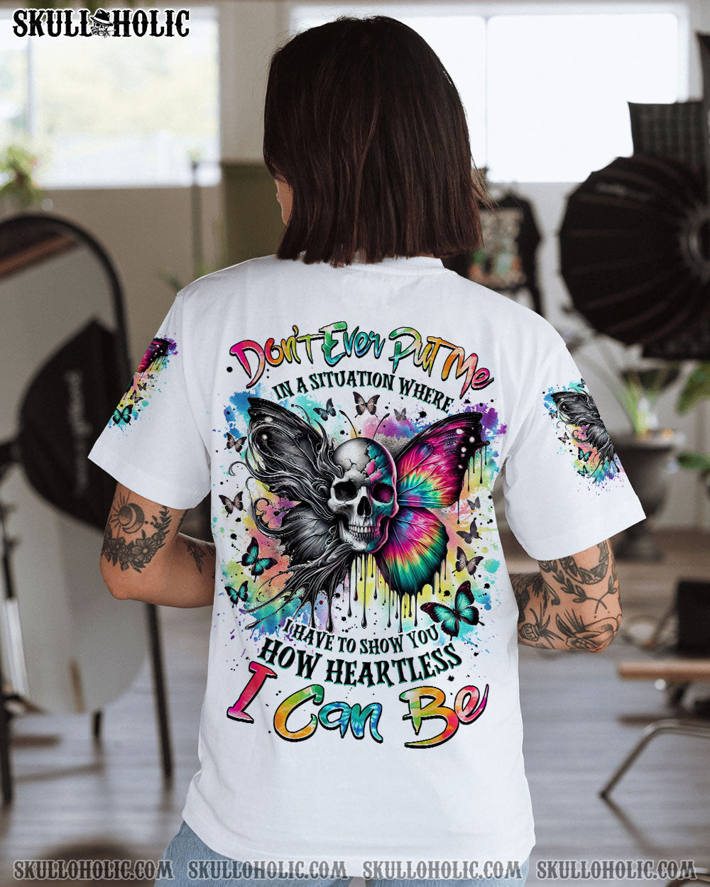 BLISSCORNERS HOW HEARTLESS I CAN BE SKULL BUTTERFLY ALL OVER PRINT