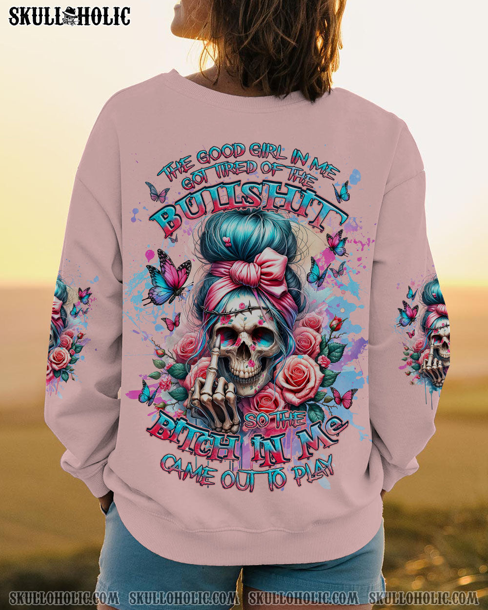 BLISSCORNERS MY GIVE A F MESSY BUN SKULL ALL OVER PRINT
