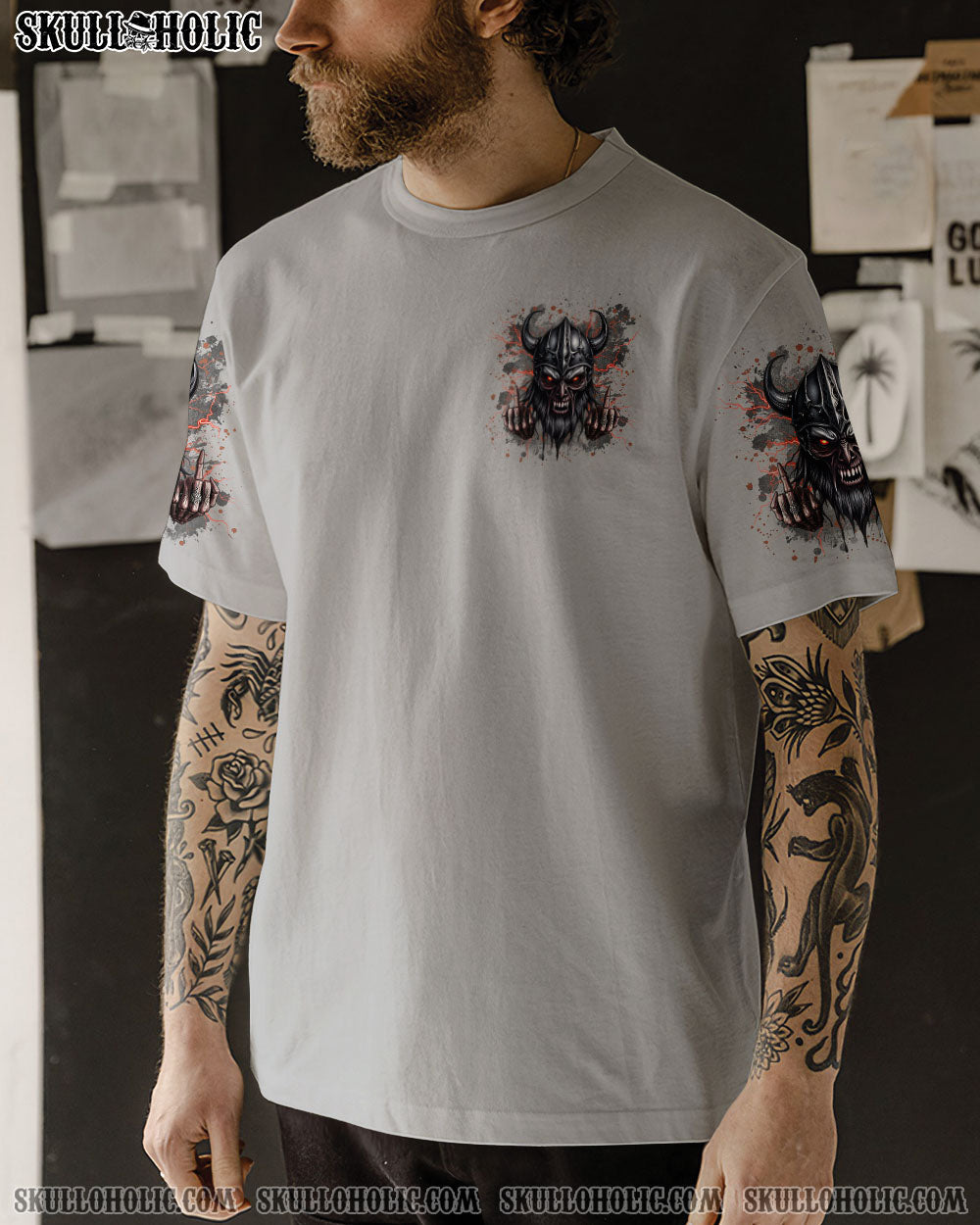 BLISSCORNERS I WILL GO TO VALHALLA VIKING SKULL ALL OVER PRINT