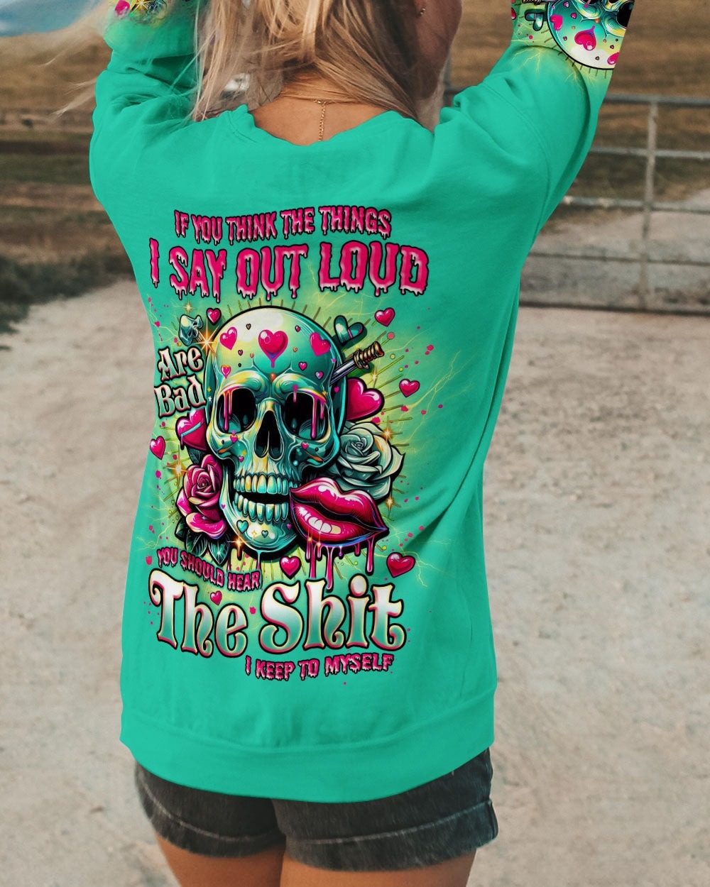 BLISSCORNERS IF YOU MESS WITH MY ANGEL MESSY BUN SKULL ALL OVER PRINT