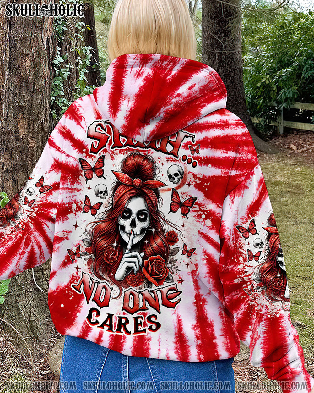 BLISSCORNERS SHHH NO ONE CARES SKULL LADY TIE DYE ALL OVER PRINT