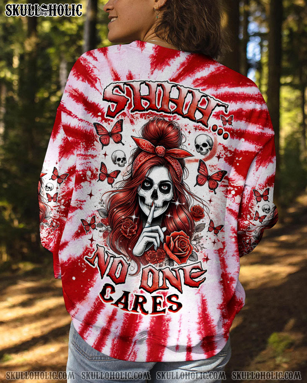 BLISSCORNERS SHHH NO ONE CARES SKULL LADY TIE DYE ALL OVER PRINT