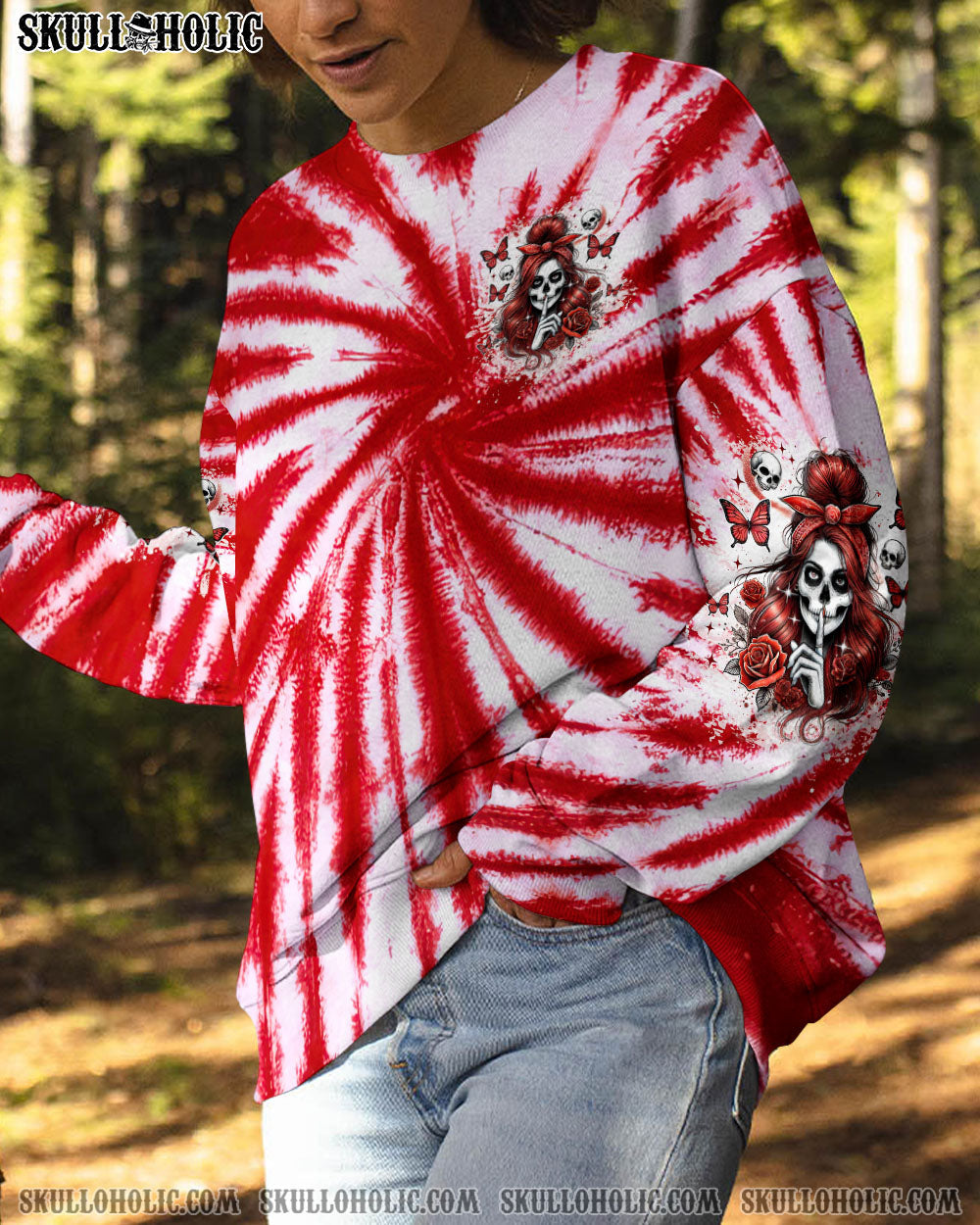 BLISSCORNERS SHHH NO ONE CARES SKULL LADY TIE DYE ALL OVER PRINT