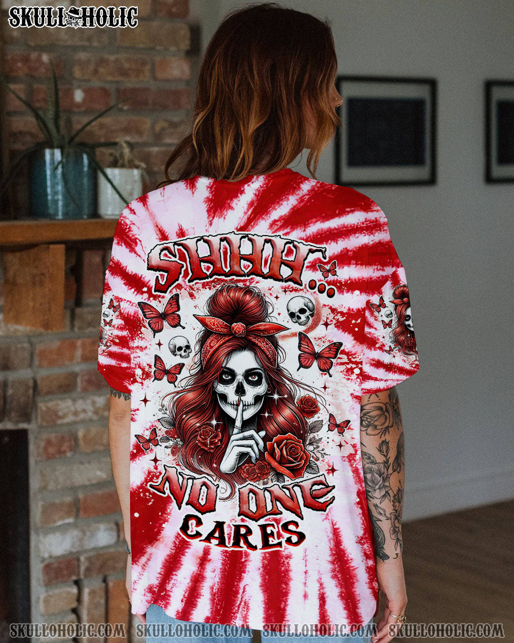 BLISSCORNERS SHHH NO ONE CARES SKULL LADY TIE DYE ALL OVER PRINT
