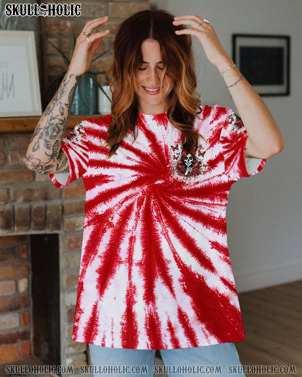 BLISSCORNERS SHHH NO ONE CARES SKULL LADY TIE DYE ALL OVER PRINT