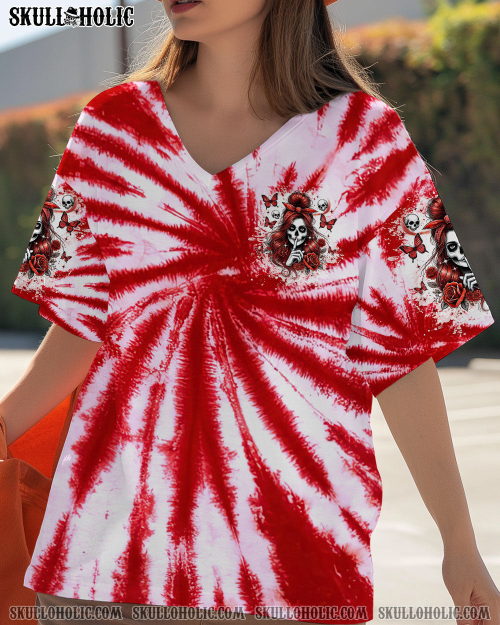 BLISSCORNERS SHHH NO ONE CARES SKULL LADY TIE DYE ALL OVER PRINT