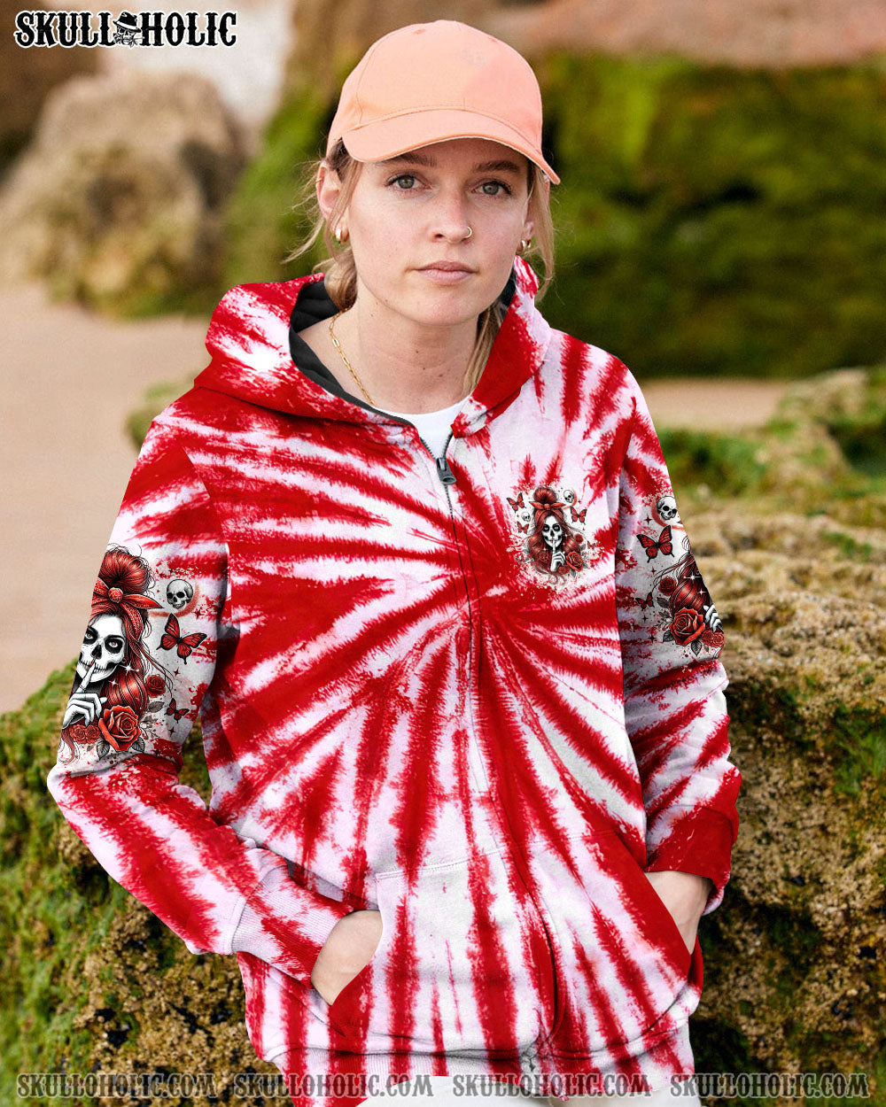 BLISSCORNERS SHHH NO ONE CARES SKULL LADY TIE DYE ALL OVER PRINT