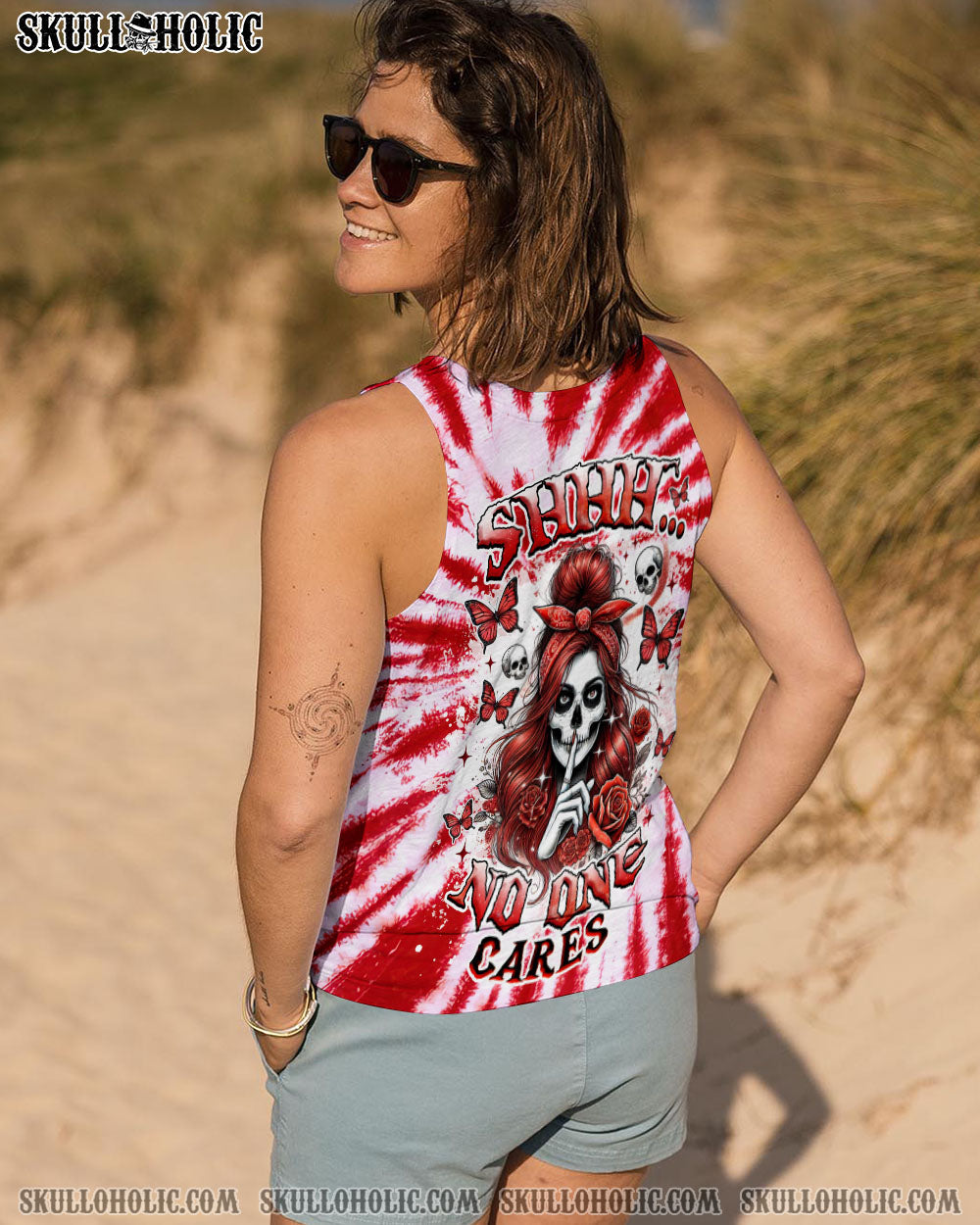 BLISSCORNERS SHHH NO ONE CARES SKULL LADY TIE DYE ALL OVER PRINT