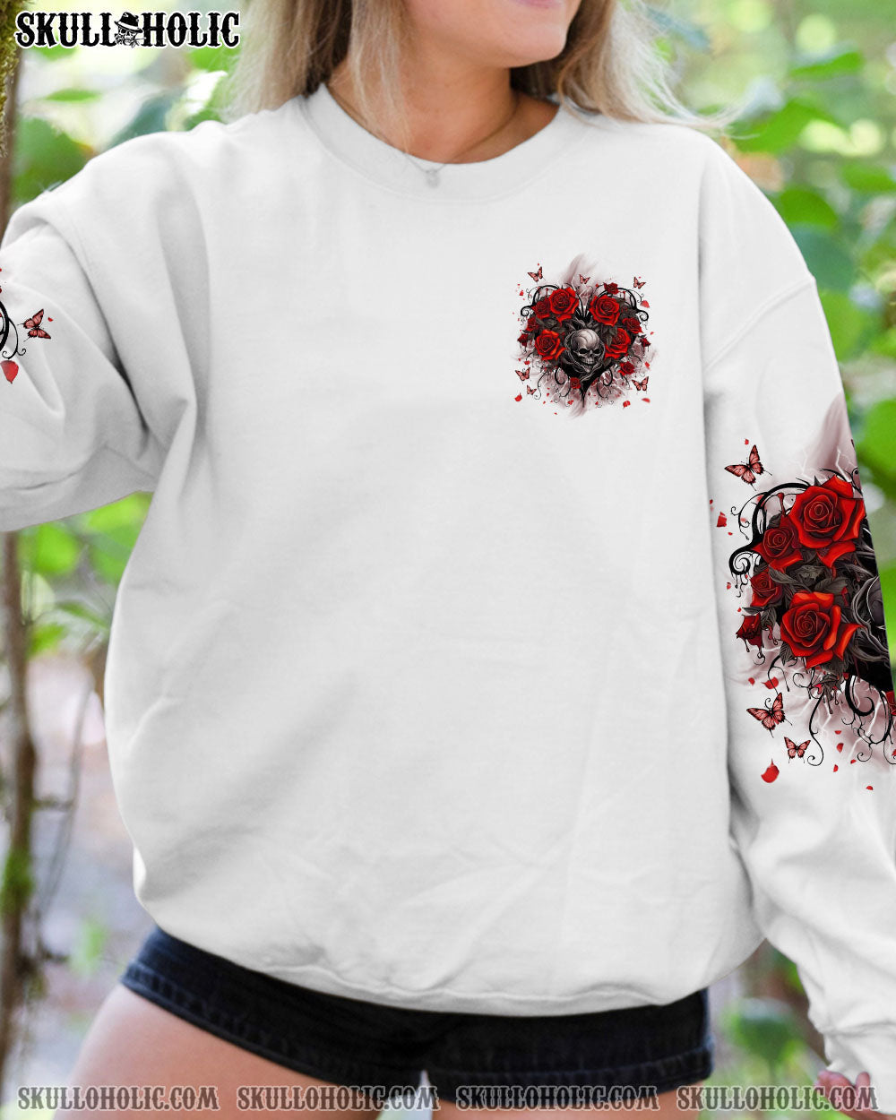 BLISSCORNERS IN LOVING MEMORY OF THE OLD ME ROSE SKULL ALL OVER PRINT