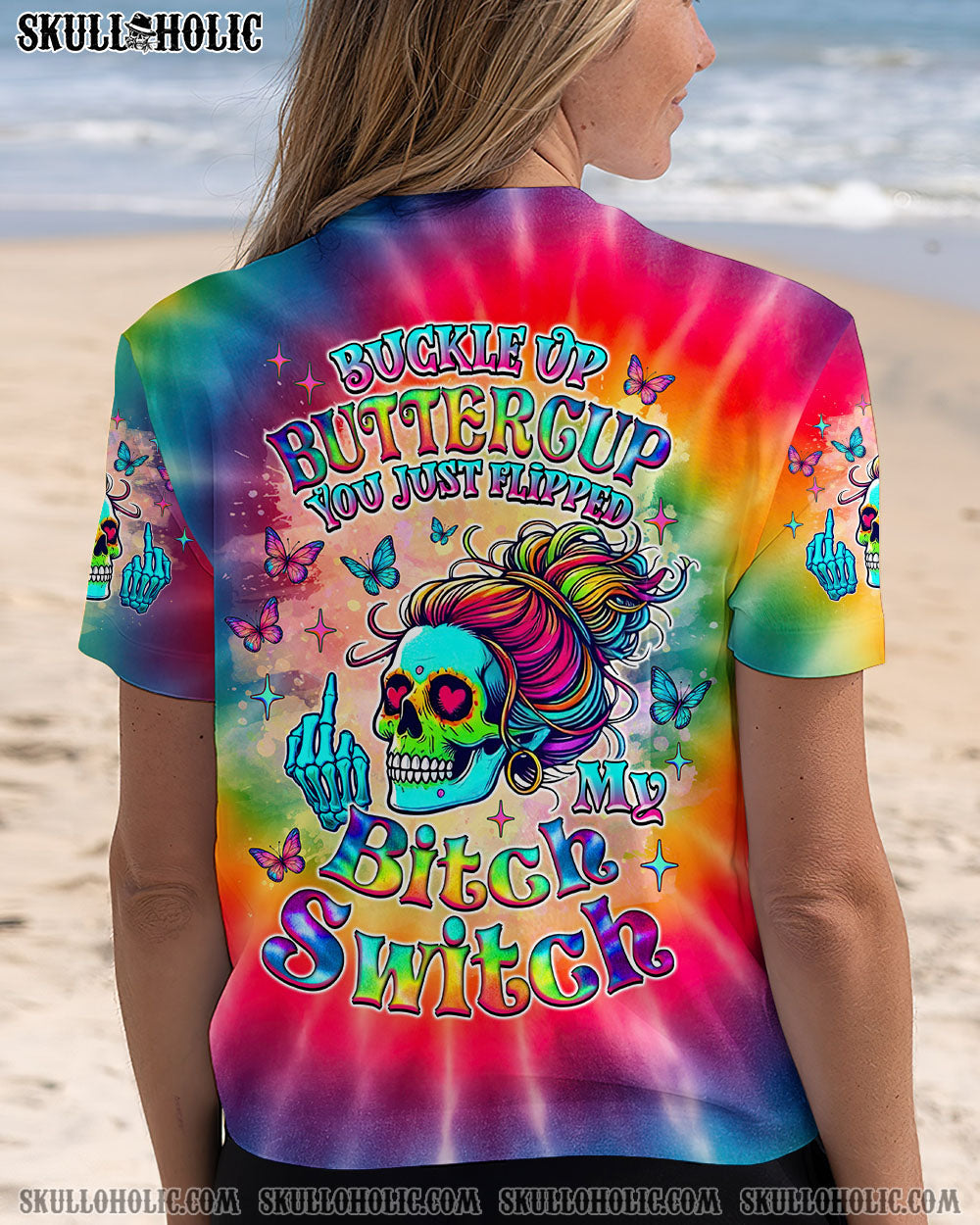 BLISSCORNERS F AROUND AND FIND OUT SKULL MESSY BUN ALL OVER PRINT