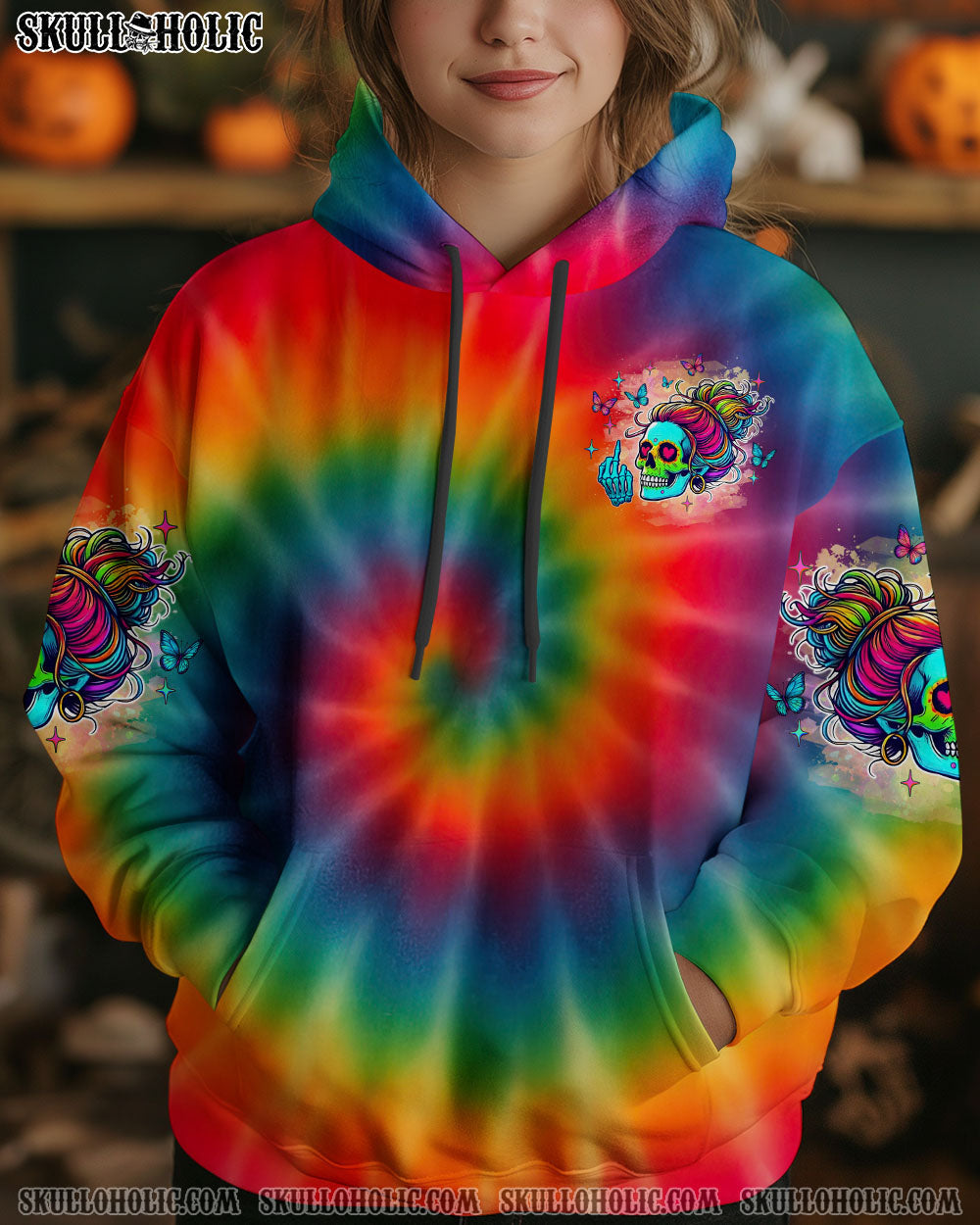 BLISSCORNERS F AROUND AND FIND OUT SKULL MESSY BUN ALL OVER PRINT
