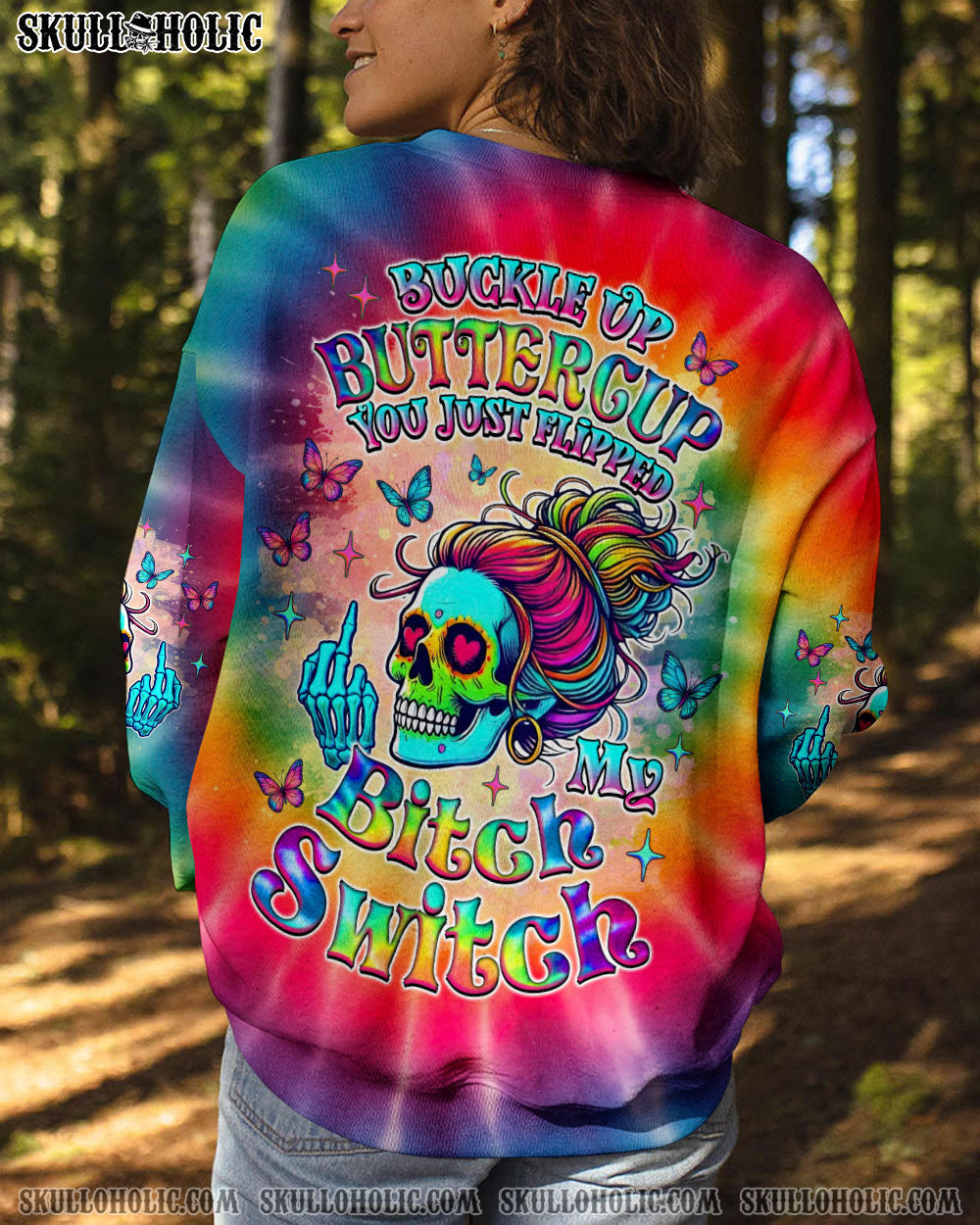 BLISSCORNERS F AROUND AND FIND OUT SKULL MESSY BUN ALL OVER PRINT