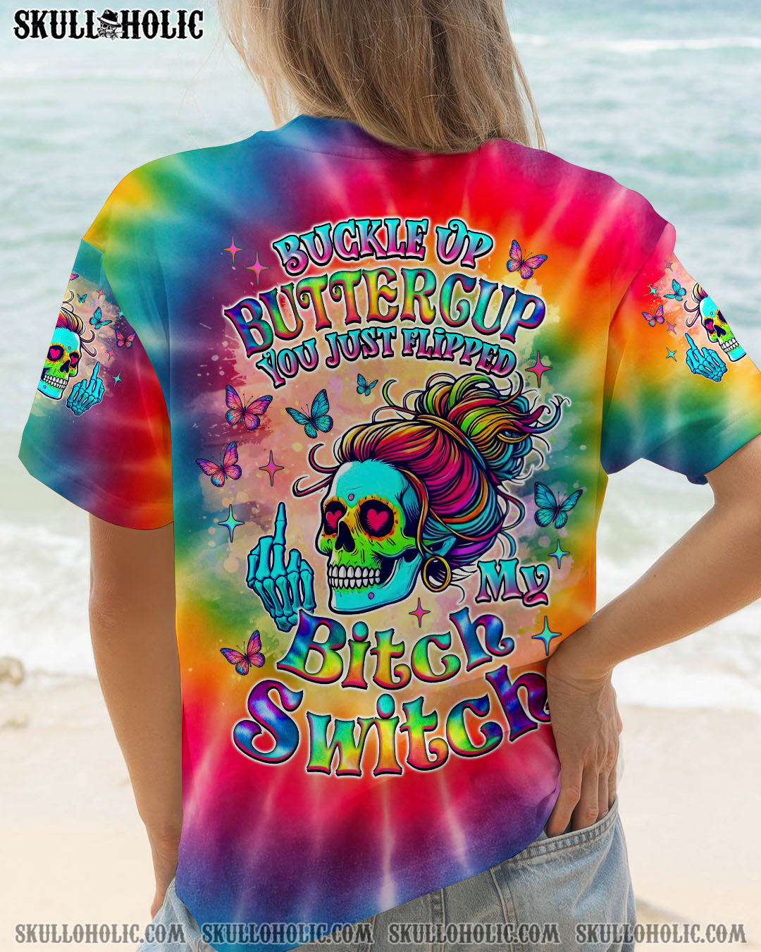BLISSCORNERS F AROUND AND FIND OUT SKULL MESSY BUN ALL OVER PRINT