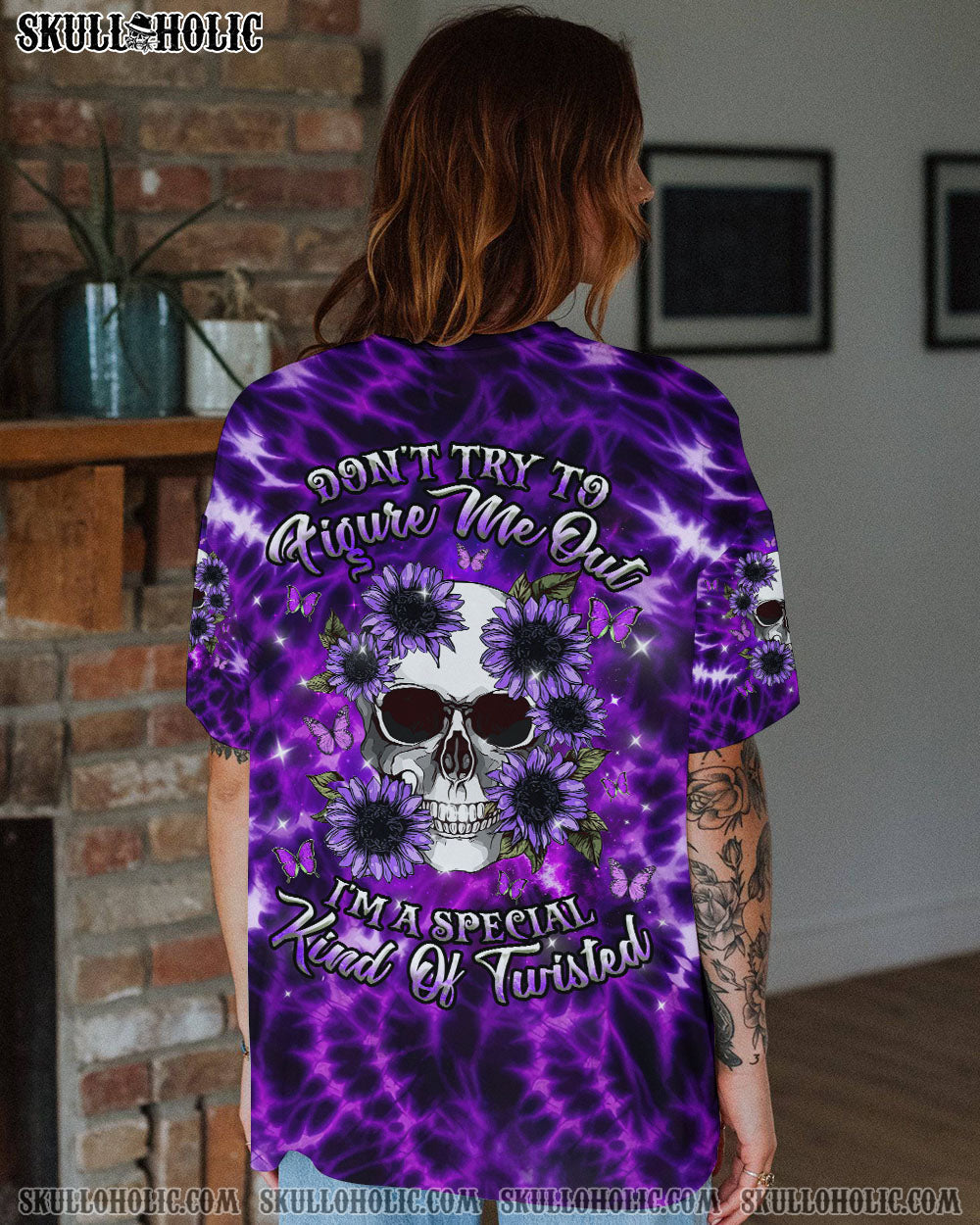 BLISSCORNERS DON'T TRY TO FIGURE ME OUT SKULL FLOWER TIE  DYE ALL OVER PRINT