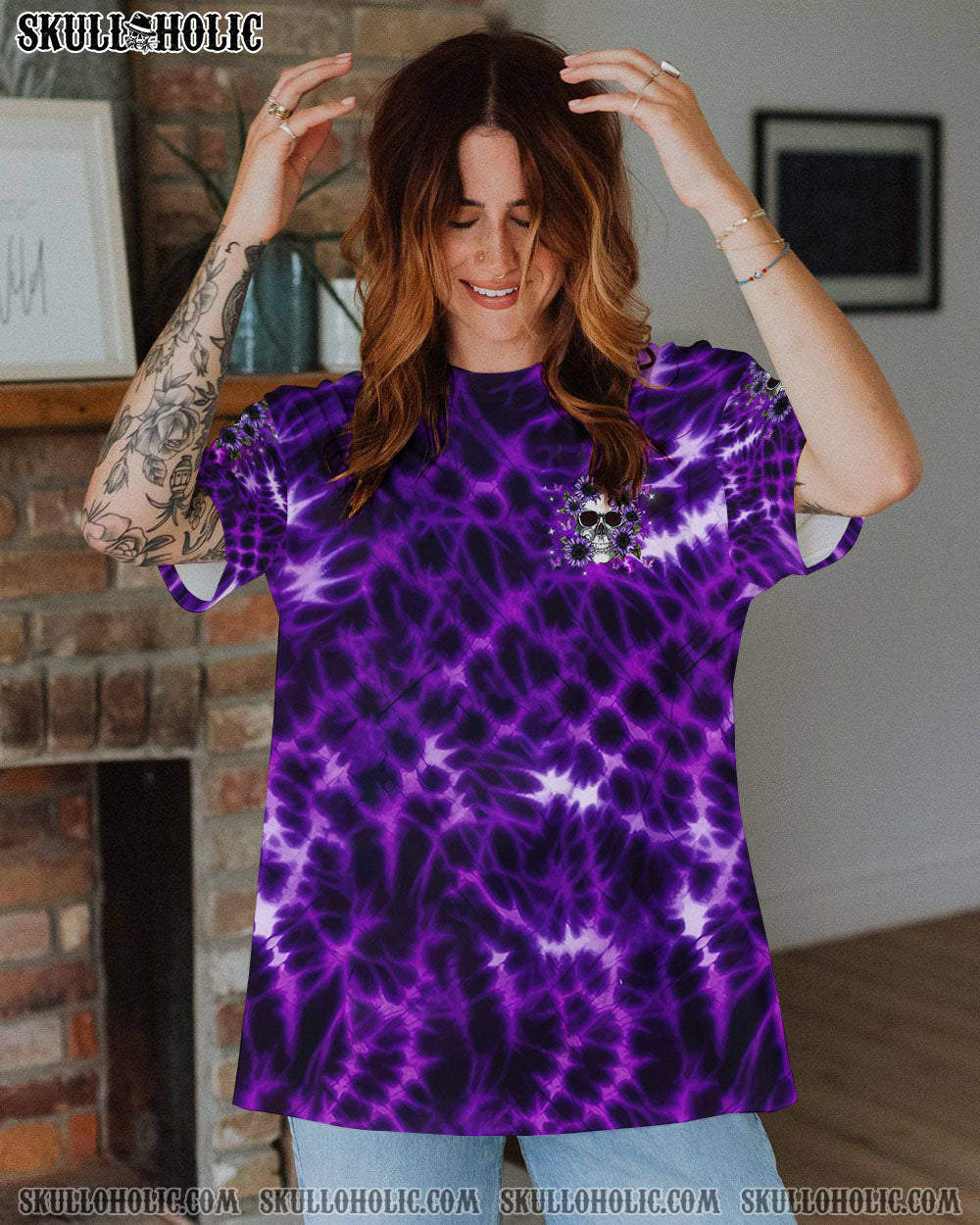 BLISSCORNERS DON'T TRY TO FIGURE ME OUT SKULL FLOWER TIE  DYE ALL OVER PRINT