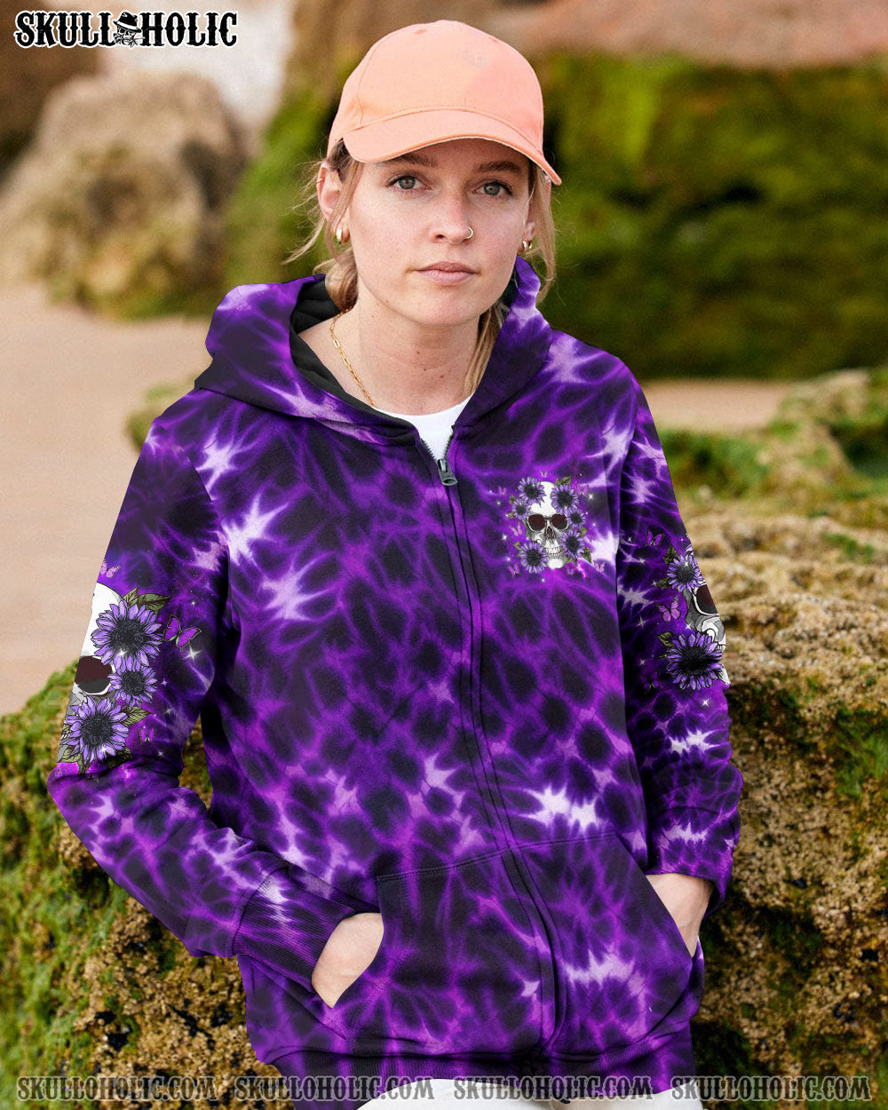 BLISSCORNERS DON'T TRY TO FIGURE ME OUT SKULL FLOWER TIE  DYE ALL OVER PRINT
