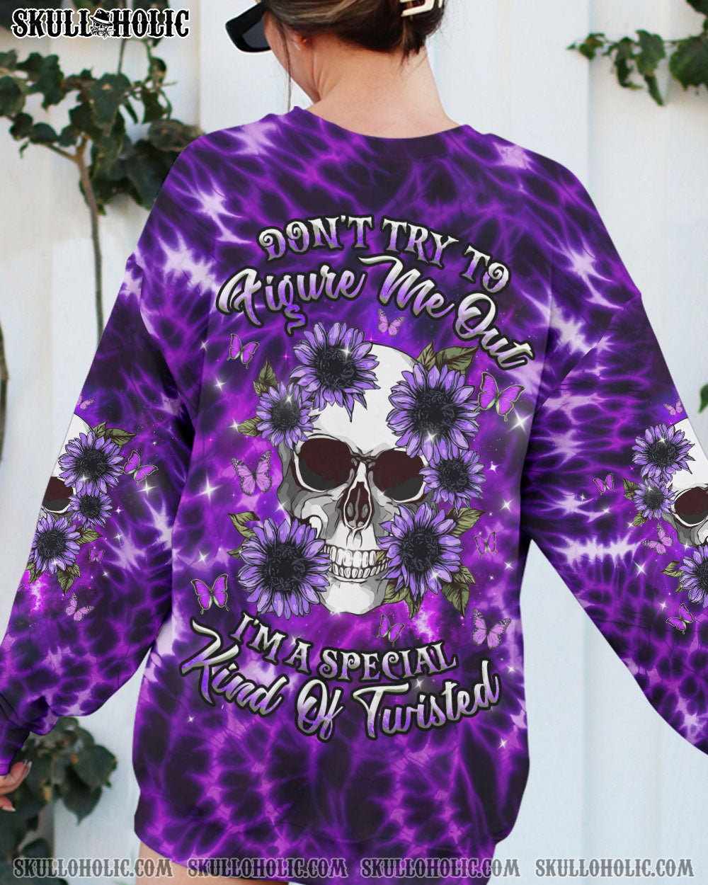 BLISSCORNERS DON'T TRY TO FIGURE ME OUT SKULL FLOWER TIE  DYE ALL OVER PRINT