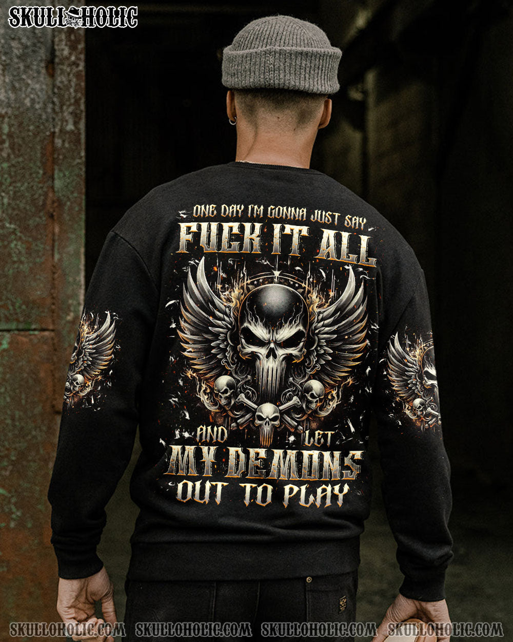 BLISSCORNERS ONE DAY I'M GONNA JUST SAY DEMON SKULL ALL OVER PRINT