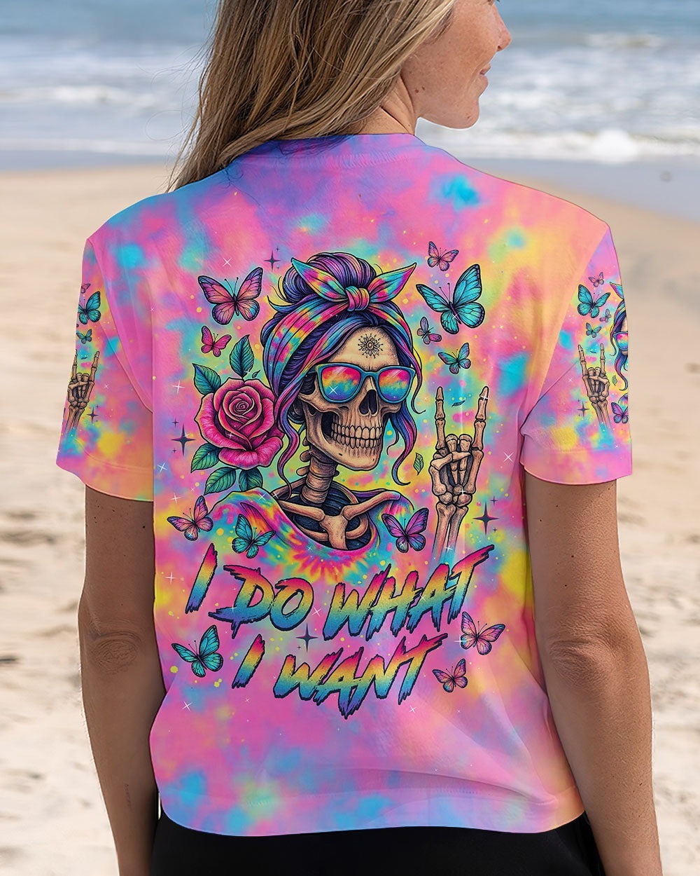 BLISSCORNERS DON'T LIKE ME YOUR PROBLEM MESSY BUN SKULL TIE DYE ALL OVER PRINT -  TLTW1405252
