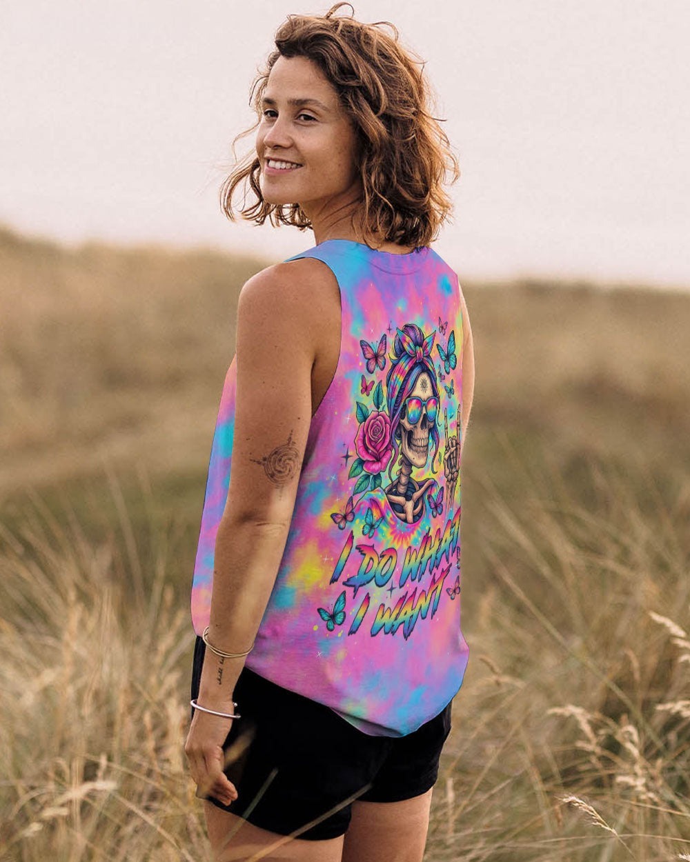 BLISSCORNERS DON'T LIKE ME YOUR PROBLEM MESSY BUN SKULL TIE DYE ALL OVER PRINT -  TLTW1405252