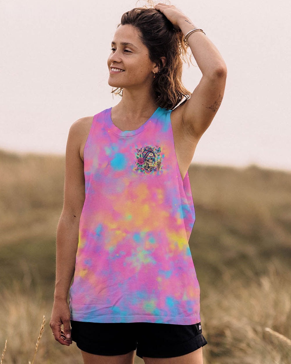 BLISSCORNERS DON'T LIKE ME YOUR PROBLEM MESSY BUN SKULL TIE DYE ALL OVER PRINT -  TLTW1405252