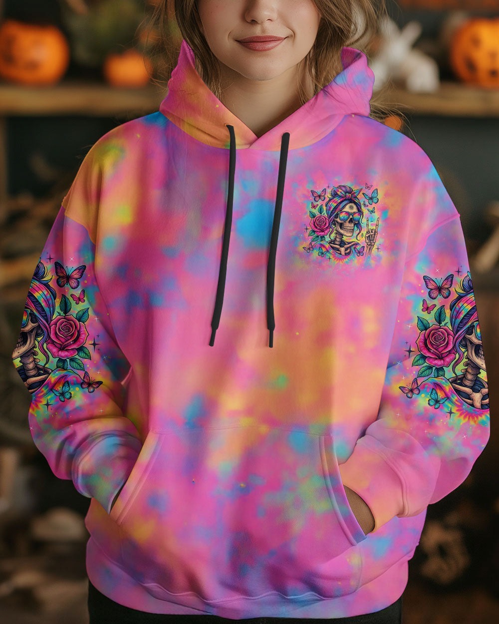 BLISSCORNERS DON'T LIKE ME YOUR PROBLEM MESSY BUN SKULL TIE DYE ALL OVER PRINT -  TLTW1405252