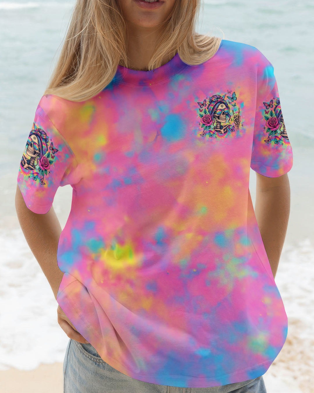 BLISSCORNERS DON'T LIKE ME YOUR PROBLEM MESSY BUN SKULL TIE DYE ALL OVER PRINT -  TLTW1405252