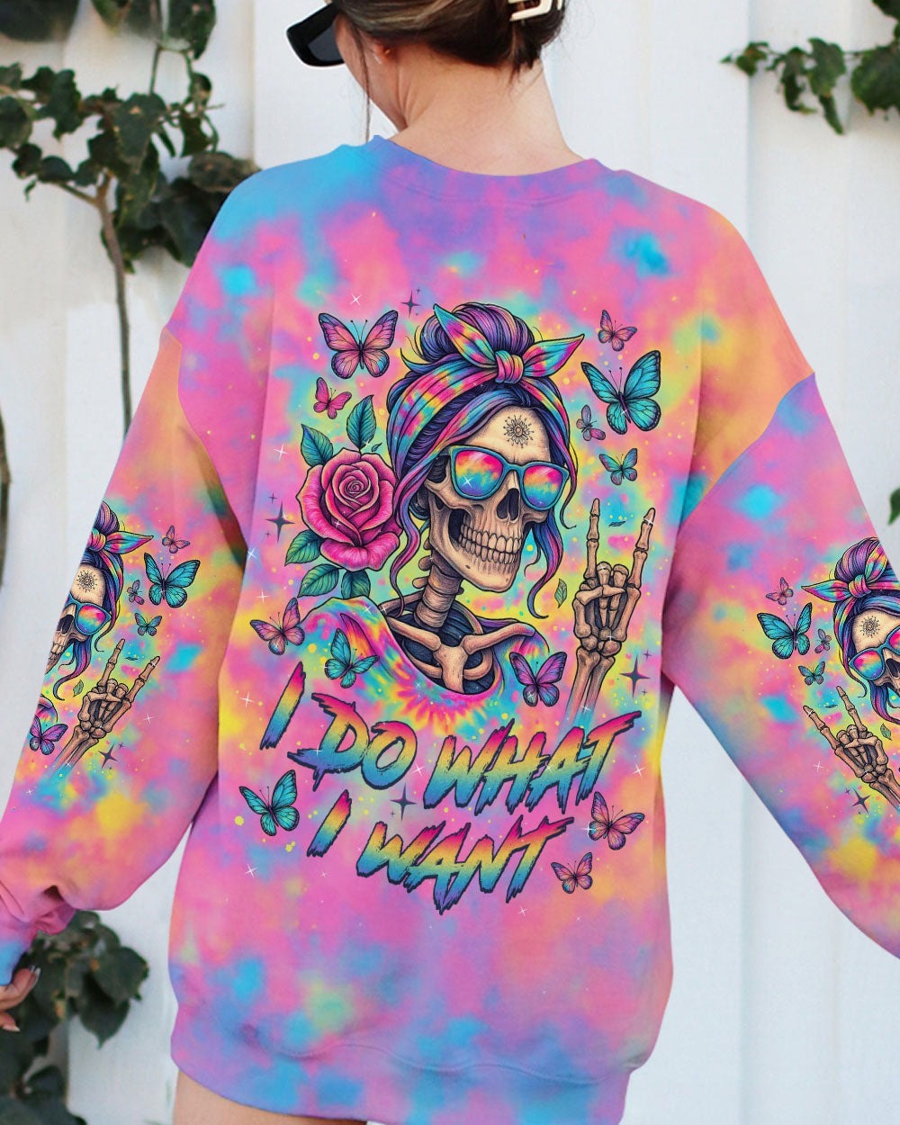 BLISSCORNERS DON'T LIKE ME YOUR PROBLEM MESSY BUN SKULL TIE DYE ALL OVER PRINT -  TLTW1405252