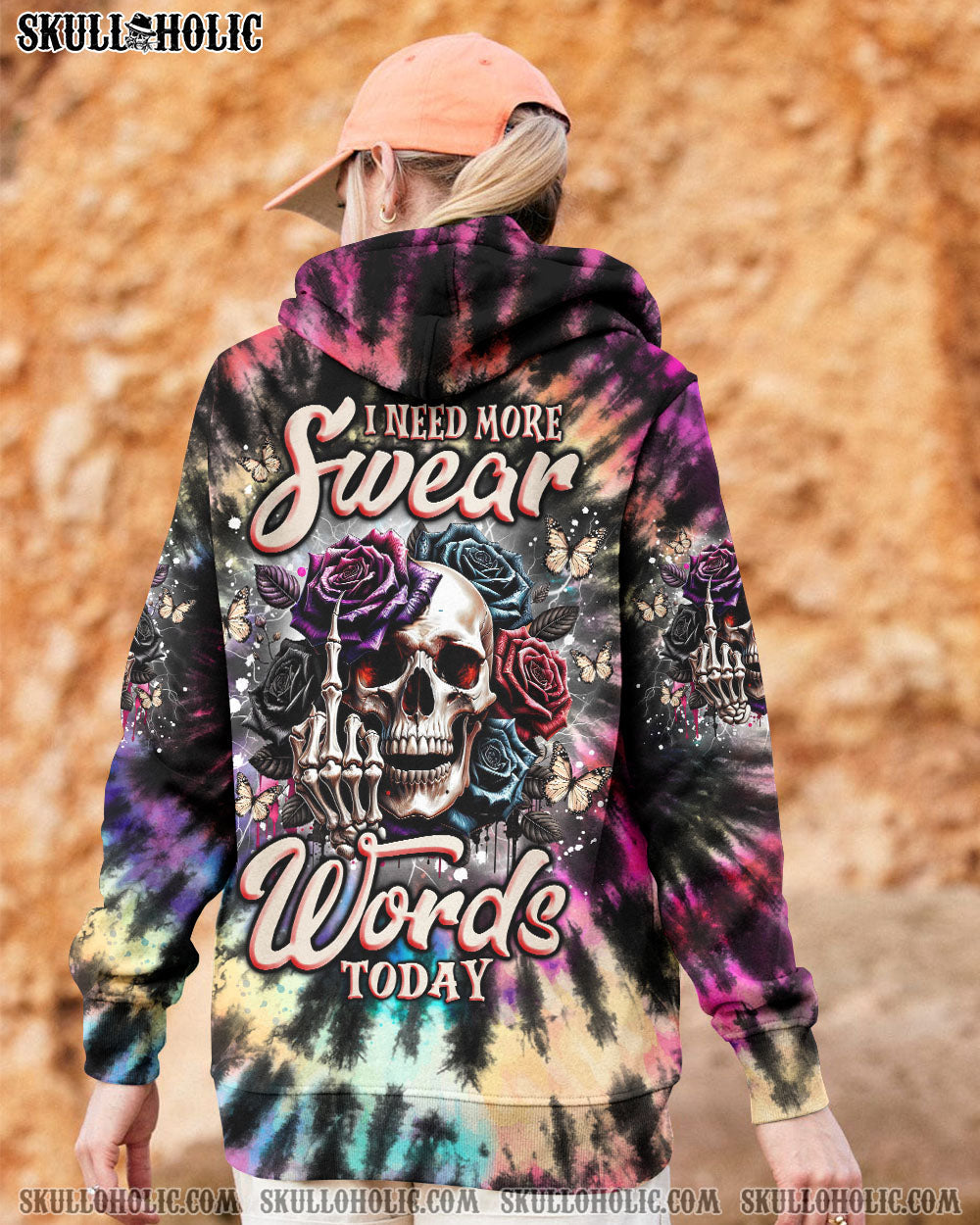 BLISSCORNERS I NEED MORE SWEAR WORDS TODAY SKULL TIE DYE ALL OVER PRINT
