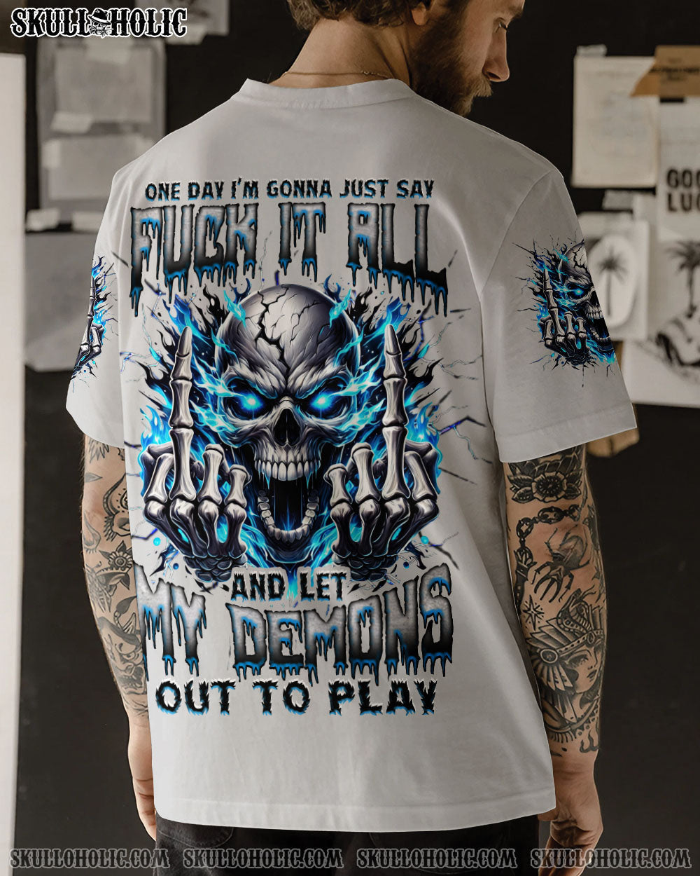 BLISSCORNERS ONE DAY I'M GONNA JUST SAY DEMON SKULL ALL OVER PRINT
