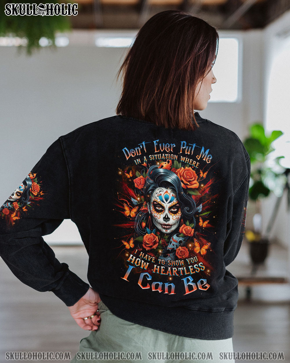 BLISSCORNERS HOW HEARTLESS I CAN BE SKULL LADY  ALL OVER PRINT