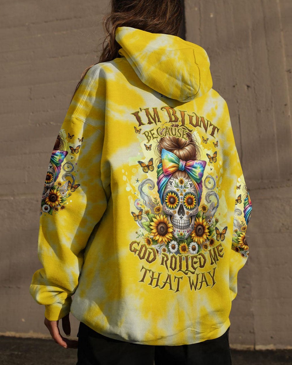 BLISSCORNERS THE GOOD GIRL IN ME NEON ROSE SKULL MESSY BUN ALL OVER PRINT